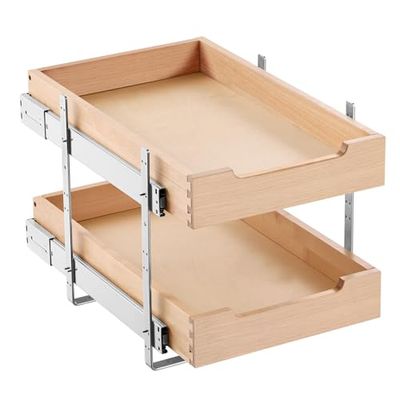 VEVOR Organizzatore Estensibile per Armadio a 2 Ripiani, 315 x 533 mm Ripiano Estraibile per Cassetto con Meccanismo di Chiusura Ammortizzata, Organizzatore per Armadietto Base Regolabile per Cucina