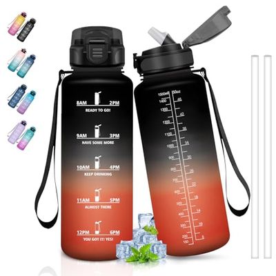 Borraccia 1,5 Litri, Borraccia con Cannuccia Senza Perdite, Borraccia Palestra con Slogan Motivazionale, Borraccia Motivazionale, Facile da Trasportare, Borraccia per Sport, Yoga, Trekking, Campeggio