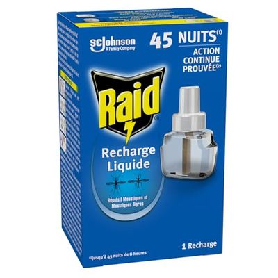 Raid Recharge Prise Anti-Moustiques Electrique Liquide - Répulsif Anti-Moustiques et Moustiques Tigres 45 Nuits - 1 Recharge