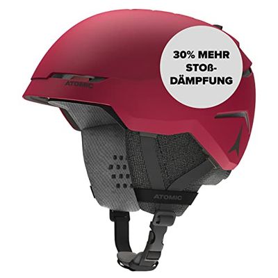 ATOMIC SAVOR Skidhjälm i mörkröd, storlek L – unisex för vuxna – 360° fitsystem – överlägset stötskydd – Aircon ventilationssystem – huvudomkrets 59–63 cm