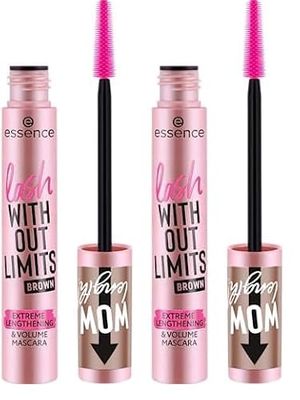 Essence Cosmetics MÁSCARA WITHOUT LIMITS BROWN EXTREME LENGTHENING & VOLUME, de larga duración, dar volumen, alargar, 13 ml (Paquete de 2)