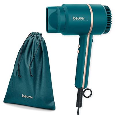 Beurer HC 35 Ocean Hair Dryer, Compact Hair Dryer with Ion Function for Shiny & Smooth Hair, Includes Styling Nozzle, 1600-2000 Watt