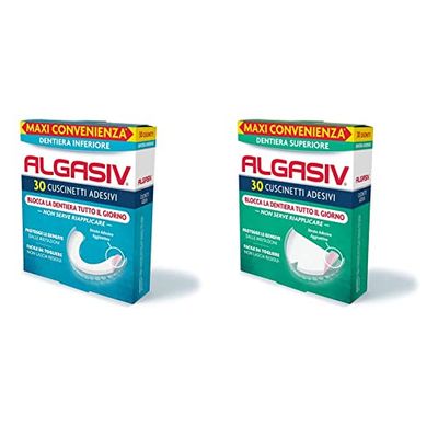 Algaisiv Cuscinetti Adesivi per dentiera inferiore, 30 pezzi. Dura tutto il giorno & Cuscinetti Adesivi Per Dentiera Superiore, 30 pezzi. Dura tutto il giorno. Tenuta 20 volte pi & ugrave; forte.