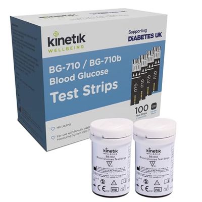 Kinetik Wellbeing Blood Glucose Test Strips, Pack of 100 - Compatible with Kinetik Monitor BG-710 - Home Diabetic Glucose Strips Used by The NHS - for Blood Sugar Level Monitors & Diabetes Management