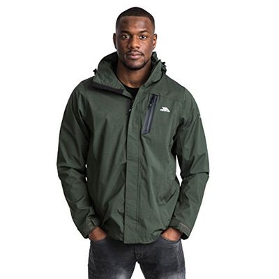 Trespass, Giacca Impermeabile Rain Edisan/Outdoor Giacca con Cappuccio Removibile, Uomo, Edisan, Olive Marl, 2X-Small
