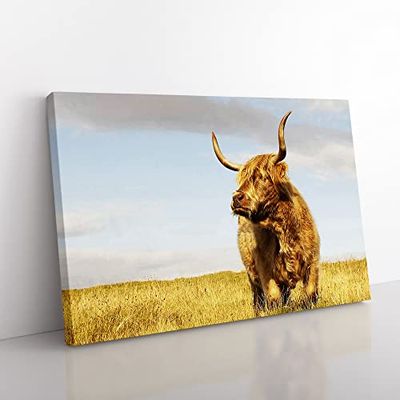 Cow 4 Modern Canvas Wall Art Print Ready to Hang, Framed Picture for Living Room Bedroom Home Office Décor, 76x50 cm (30x20 Inch)