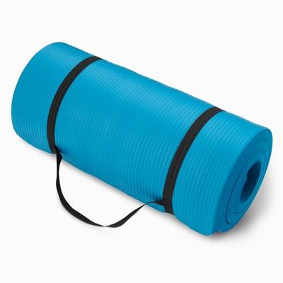 Amazon Basics Trainingsmat, extra dik, voor yoga, met draagriem, 2,5 cm dik, blauw (Aqua)