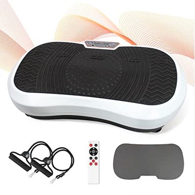 Leogreen Fitness Pedana Vibrante, Piattaforma vibrante per l'allenamento del Corpo, con Tappetino Yoga, Telecomando, Fasce di Resistenza, 180 Livelli, 6