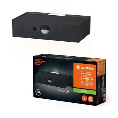 LEDVANCE ENDURA STYBRICKLUME, lumière solaire, 3W, 300lm, gris, gris foncé, éclairage indirect, détecteur de mouvement, de lumière du jour, IP65, 3 000K, couleur de lumière blanc chaud