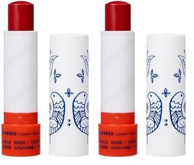 Korres Baume Lèvres Soin Teinté Hydrate Nourrit Répare 97% d'Origine Naturelle Rose Sauvage (Lot de 2)