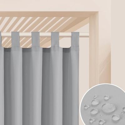 ROOM99 Rideau d'Extérieur avec Pattes Garden Line 155 x 200 cm Largeur x Hauteur Impermeable pour Jardin pergola terrasse Curtain Gris Clair, 1 pièce