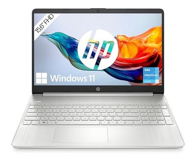 HP Laptop 15,6-calowy wyświetlacz FHD, Intel Pentium Silver N6000, 8 GB DDR4 RAM, 256 GB SSD, karta graficzna Intel UHD, klawiatura QWERTZ, Windows 11 Home, srebrny