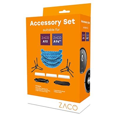 ZACO A9sPro & A10 Set di Accessori per Robot aspirapolvere, Panni per Pulizia, Filtro, spazzole Laterali, Spazzola Principale