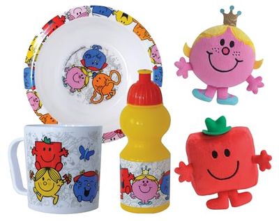 FUN HOUSE | Set Complet Vaisselle Monsieur Madame Pour Enfant + Peluches | Assiette Creuse + Gourde + Mug + 2 Peluches | Licence Officielle | Réutilisable | Marque Française | Idée Cadeau