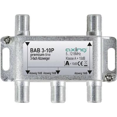 Axing BAB 3-10P 3-voudige aftakking 10dB kabeltelevisie CATV Multimedia DVB-T2 Klasse A+, 10dB, 5-1218 MHz metaal