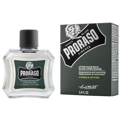 Proraso Aftershave Beard Balm, Cypress and Vetyver, 100ml, Scented Beard Balm Softens, Protects and Eases Discomfort, Made in Italy
