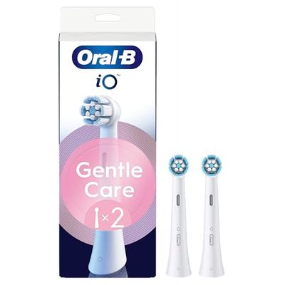 Oral-B - Juego de 2 cepillos de repuesto para gentle care, automáticos, blancos, cepillados más suaves, adecuados para encías sensibles, cepillo redondo para cepillos de dientes eléctricos oral B iO