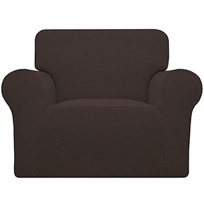 Easy-Going Stretch Chair Sofa Slipcover 1-Piece Couch Sofa Cover Furniture Protector Soft with Elastic Bottom for Kids,Pet. Spandex Jacquard Fabric Small Checks(Chair,Chocolate)