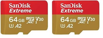 SanDisk Extreme microSDXC card plus SD adapter plus RescuePRO Deluxe, up to 170 mB/s, with A2 App Performance, UHS-I, Class, 10, U3, V30, Yellow, 64GB (Pack of 2)