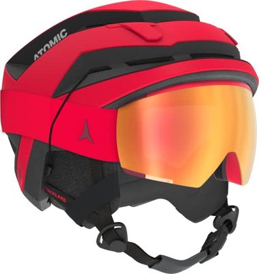 ATOMIC Backland Skihelm, licht en veilig, rood, maat M, maximale schokdemping, Active Aircon ventilatiesysteem, 3D-oorpads + 360° fit-systeem voor een perfecte pasvorm, hoofdomtrek 55-59 cm