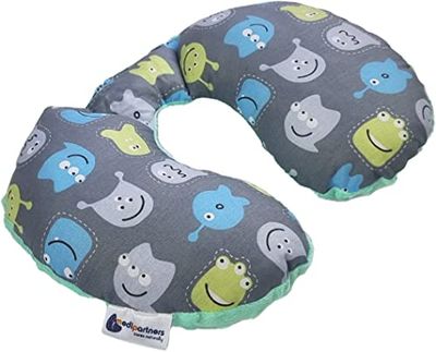 Medi Partners Neck Pillow Repose-Cou pour Enfants 100% Coton/Minky Coussin Cervical pour bébé pour Poussette Voyage en Voiture Voyager Sommeil Cou Oreiller Sleeping Roll (Créatures à la Menthe Minky)
