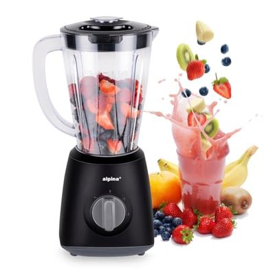 alpina Blender Smoothie 1,5 Liter - Smoothie Maker 400 Watt - Keukenmixer met Turbofunctie - Mixer met Kunststof Kan - RVS Messen - Zwart