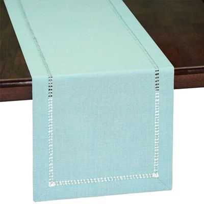 Grelucgo Handgjord enfärgad matbordslöpare, byråhalsduk, dubbelsydd (Aqua, 14 x 36)