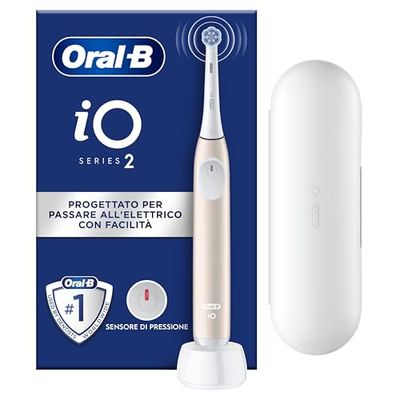 Oral-B iO 2 Spazzolino Elettrico Oral B, Rosa, 1 Testina Di Ricambio, 1 Custodia Da Viaggio, Supporto per testine, Spazzolino, Delicato sulle Gengive, Efficace sulla placca, Sensore di Pressione