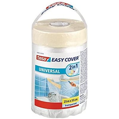 tesa Easy Cover Film universal, capa protetora 2 em 1, com fita adesiva para máscara, 25 m x 55 cm
