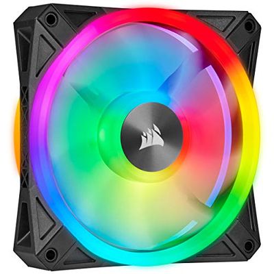 Corsair QL140 RGB Ventola con 68 LED RGB PWM Regolabili, Fino a 1.250 Giri/Min, Silenziosa, Smorzatori in Antivibrazione, iCUE QL 140 mm, Confezione Doppia con Lighting Node CORE, Nero/RGB