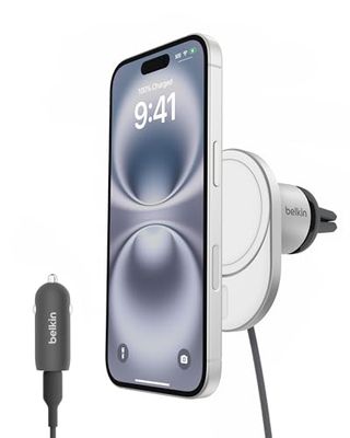 Belkin BoostCharge Pro magnetische draadloze autolader met Qi2 15 W, MagSafe-compatible lader voor Qi2, oplader auto, ventilatieroosterhouder voor iPhone 16, 15, 14, 13, en 12-serie 12 Series - Grijs