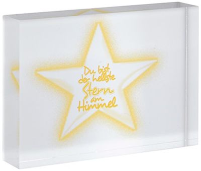 Little Helper STARS-A7BLK-06G diamant gepolijst, glasachtig decoratief blok, geel, 7,4 x 10,5 cm