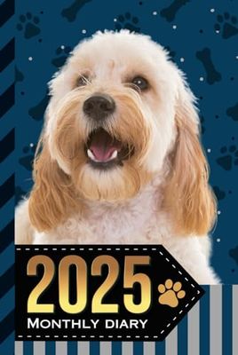 2025 Monthly Diary: With Notebook / Hardcover / 6x9 Dated Personal Organizer And 100 Blank Lined Journal Pages Combo / Organizing Gift / Cockapoo Dog Art on Paw Print Pattern Cover
