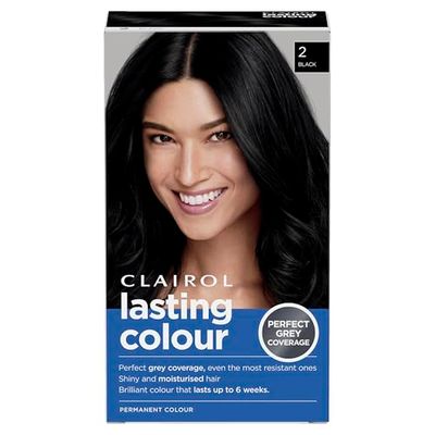 Clairol Lasting Colour Permanent Hair Dye | Ideal Grey Coverage | Shiny and Moisturised Hair | 2 Black