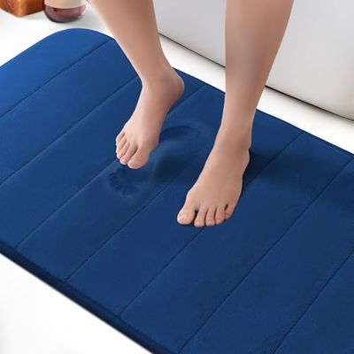KEPLIN Memory Foam Bath Mat (Navy - 60 x 90cm), Ultra-Soft, Absorbent & Non-Slip Bathroom Mat, Machine Washable, Large Black Bathroom rug for Bath & Toilet Floors