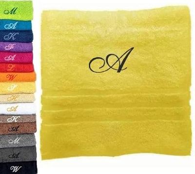 Asciugamano con monogramma personalizzato Asciugamano con monogramma ricamato Lettera Nome Asciugamano personalizzato iniziale Asciugamano in cotone Regalo personalizzato (100 x 50 cm, Giallo)