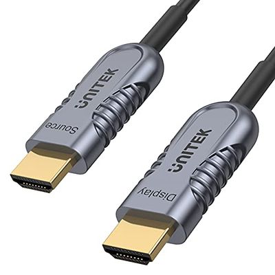 Unitek Glasvezelkabel 60 M HDMI 2.1 AOC 8K 120Hz (ondersteuning PS5 4K @120Hz) | Ondersteunt technologieën: QMS Qucik Media Switching, Dolby TrueHD, QFT, QMS, ALLM, eARC, EDID, DSC