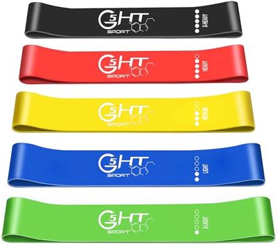 G5 HT SPORT Elastici Fitness [Singolo o Set di 3 o 5] Fasce Elastiche di Resistenza per Esercizi di Fitness, Pilates, Yoga, Riabilitazione | Set di Loop Band (KIT 5 FASCE)