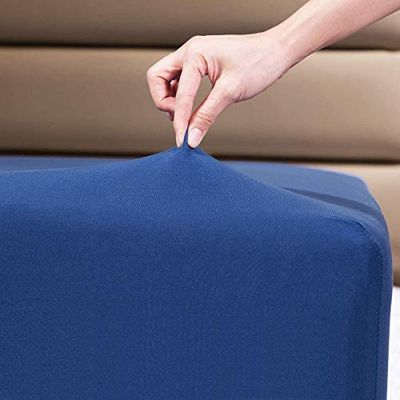Familiebeddengoed, premium kwaliteit, 100% katoenen jersey hoeslaken, groot tweepersoonsbed, marineblauw