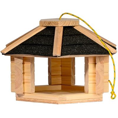 dobar XL Vogelhuis Nero hangend van massief hout met bitumen dak - vogelvoederhuis om op te hangen - zwart