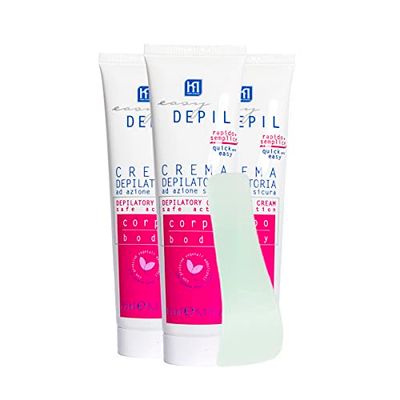 Easy Depil KIT 3 PEZZI CREMA DEPILATORIA CORPO GAMBE BRACCIA da 150 ml. Rapida, semplice da usare, efficace e sicura. Con Proteine Vegetali Addolcenti. Pelle liscia, Profumazione gradevole, Unisex