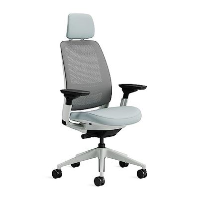 Steelcase Series 2, silla de oficina ergonómica con sujeción lumbar, brazos 4D y reposa cabeza regulables, respaldo de malla Nube tormenta