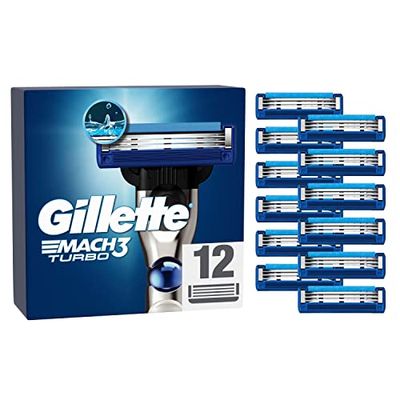 Gillette Mach3 Turbo Navulmesjes Voor Mannen, Navulmes Met 3 Mesjes,12 Navulmesjes, Ijzersterke Mesjes