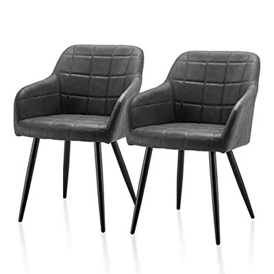 TUKAILAi Set di 2 Sedie Sala da Pranzo in Ecopelle, Sedia Cucina con Schienale, Sedie Imbottite Sala da Pranzo Gambe in Metallo, Ergonomica Poltrona per Sala da Pranzo/Ufficio (Grigio Scuro)