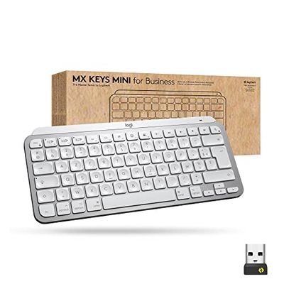 Logitech MX Keys Mini for Business - clavier rétroéclairé sans fil, compact, technologie Logi Bolt, rétroéclairé, rechargeable, Windows/Mac/Chrome/Linux, Français AZERTY - Gris clair