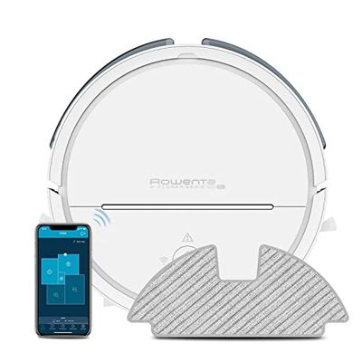 Rowenta X-plorer Serie 120 AI RR7877 - Robot aspirador con mopa y mapeo 2700 Pa, motor digital compatible con smartphones y asistentes de voz, 3 cepillos y Sistema Aqua Force para fregar, blanco