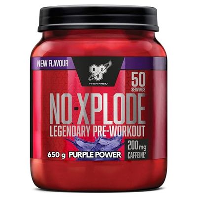 BSN Nutrition N.O.-Xplode, Integratore Alimentare in Polvere Pre-Allenamento, Supporto per Energia e Concentrazione con Caffeina, Aminoacidi, Vitamina C e Zinco, Gusto Purple Power, 50 Porzioni, 650 g