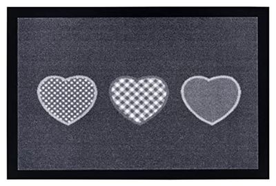 HANSE Home Printy - Felpudo para Interior y Exterior, 40 x 60 cm, diseño de Corazones, Lavable y Resistente a la Intemperie, Antideslizante para Entrada y Exterior, Color Gris Oscuro