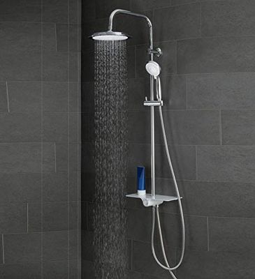 SCHÜTTE AQUASTAR - Set doccia a pioggia con ripiano, sistema doccia con doccetta regolabile in 5 posizioni, colonna doccia con soffione, set doccia in cromo/bianco
