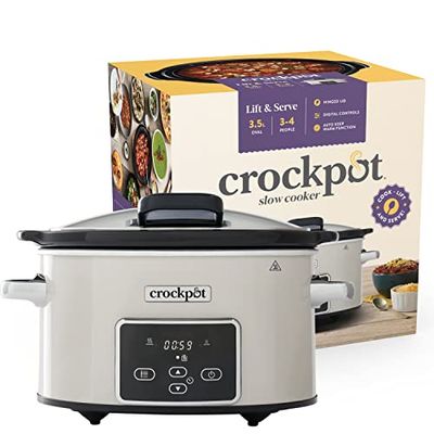 Crockpot olla de cocción lenta con tapa abatible | Digital programable | 3,5 l (2-3 personas) | Para preparar todo tipo de recetas | Metal, Cromado [CSC060X]